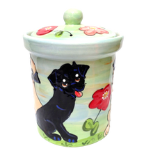 Cookie Jar personalized with hand painted Puig portrait by Debby Carman, faux paw petique
