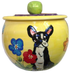 boston terrier with flowers on yellow treat jar hand painted ceramic cookie jar with lid