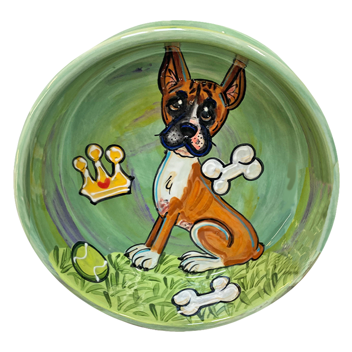 Personalized Dog Bowl Featuring Hand-Painted Boxer Dog by Debby Carman