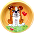 English bulldog puppy dog bowl with hearts on ceramic food and water bowl hand painted by faux paw artist Debby Carman of Laguna Beach California 