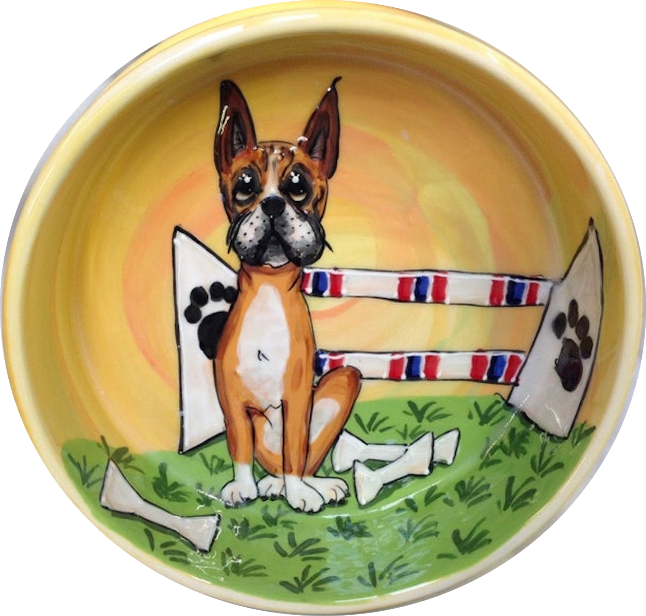 champion boxer dog agility dog show trophy dog bowl custom hand painted by Debby Carman