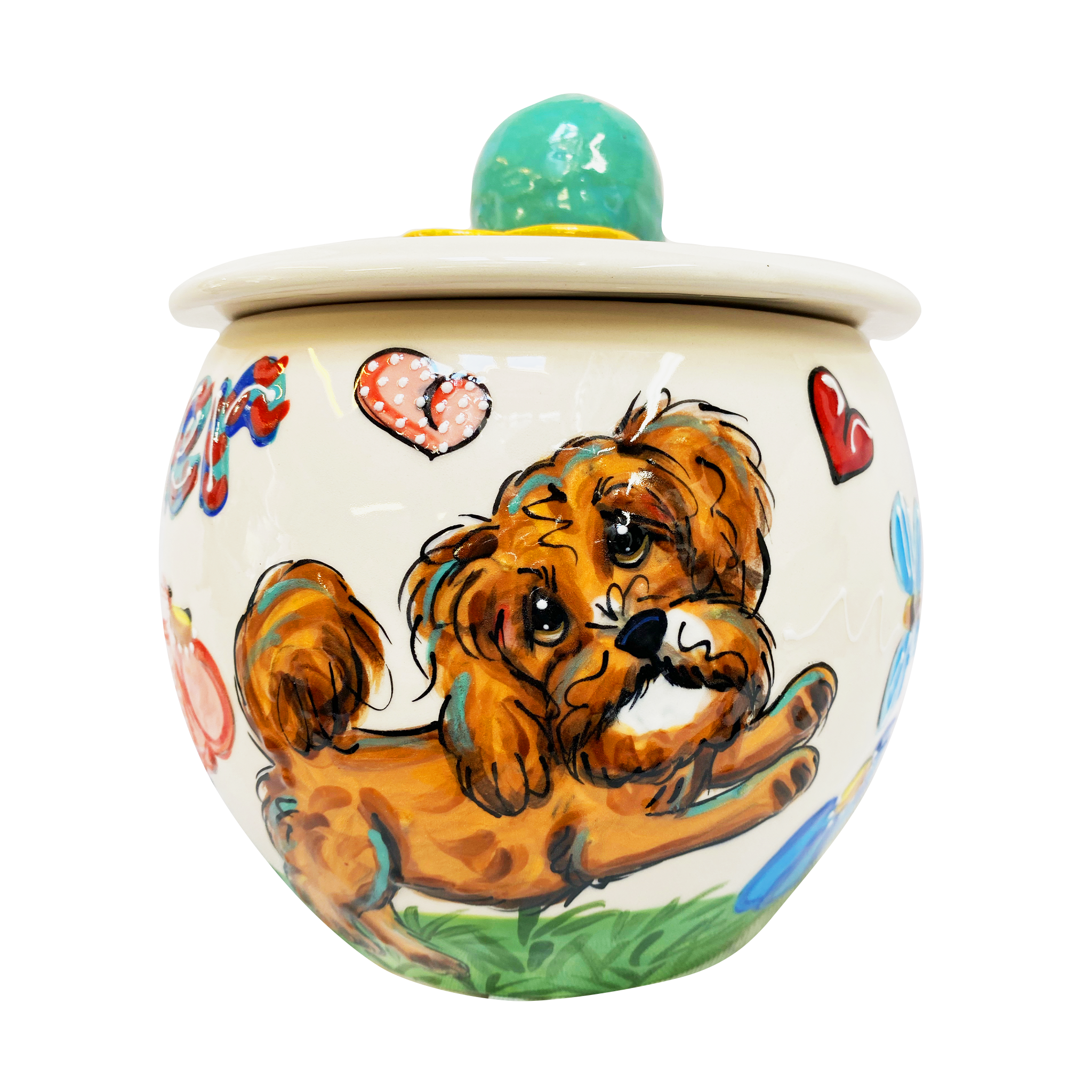 CAVAPOO DOG ON CERAMIC TREAT JAR FROM Debby Carman GIFT COLLECTION