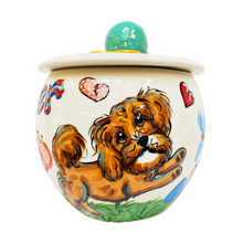 CAVAPOO DOG ON CERAMIC TREAT JAR FROM Debby Carman GIFT COLLECTION