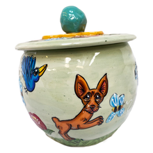 custom personalized cookie jar for dog treats by Debby Carman featuring chihuahua in garden design