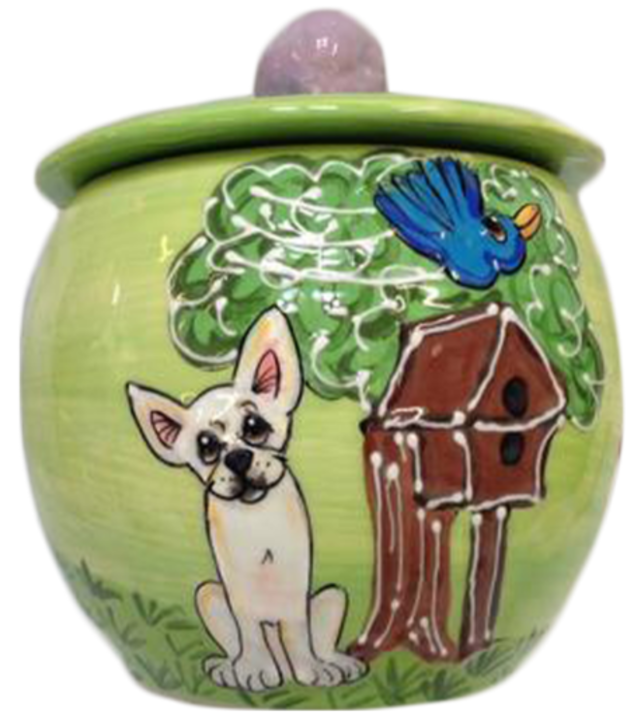 CHIHUAHUA ON HAND PAINTED CERAMIC TREAT JAR