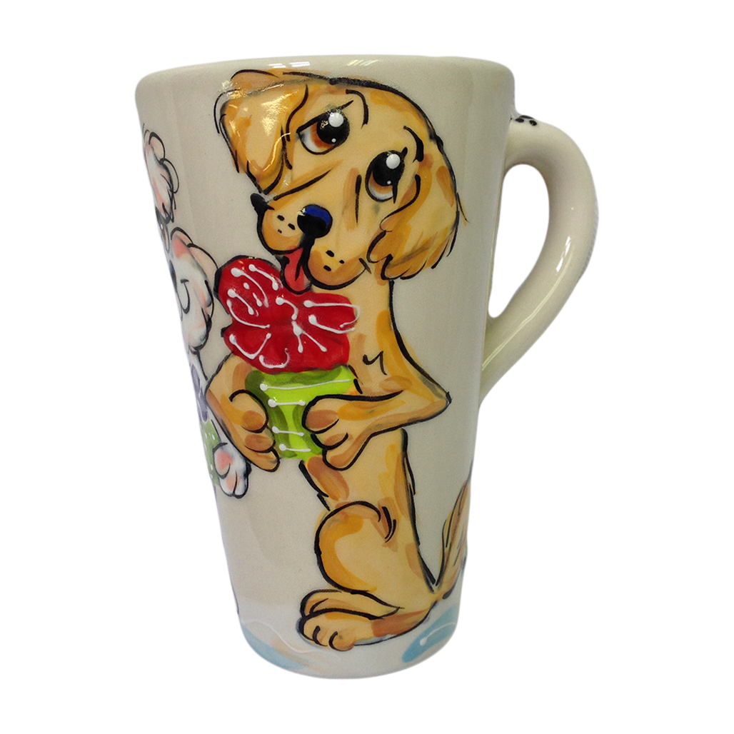 image of labrador retriever painted on 16oz ceramic latte mug for christmas by debby carman