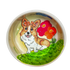 Welsh Corgi on ceramic food and water bowl hand painted by Debby Carman / faux paw productions