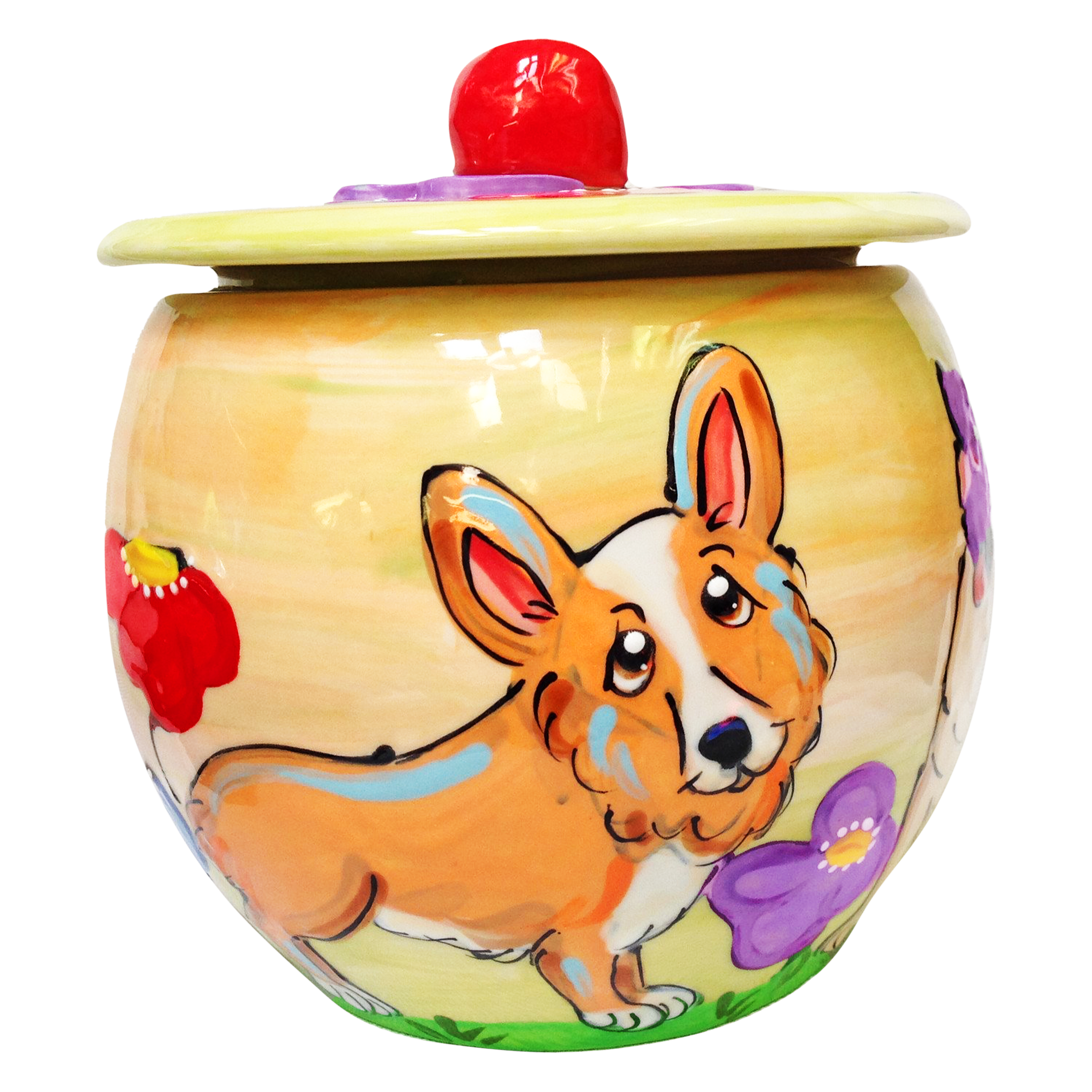 Corgi Dog Image on Ceramic cookie jar by Debby Carman 