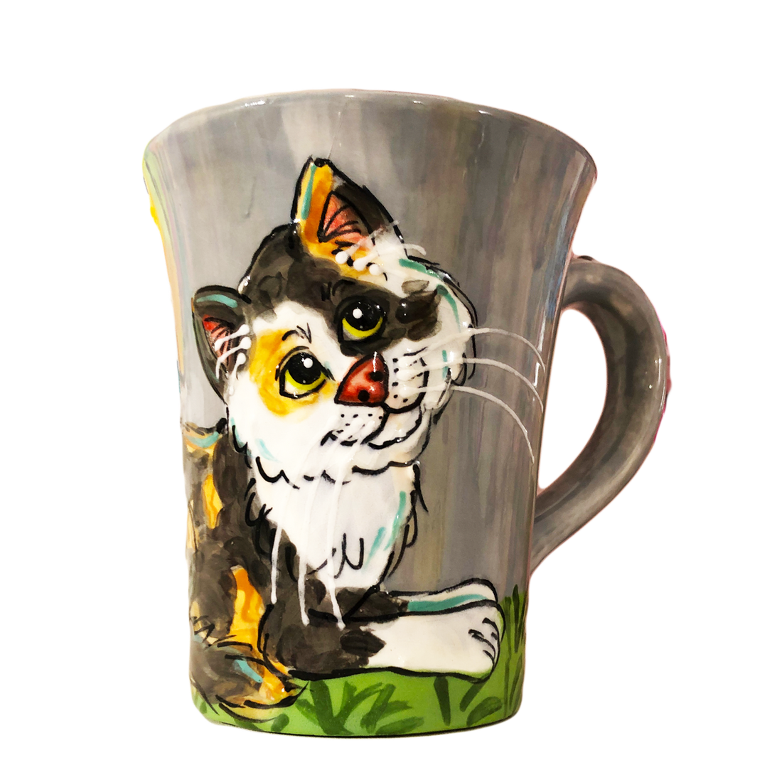 image pf whimsical cat painted by Debby Carman on ceramic coffee mug