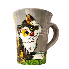 image pf whimsical cat painted by Debby Carman on ceramic coffee mug