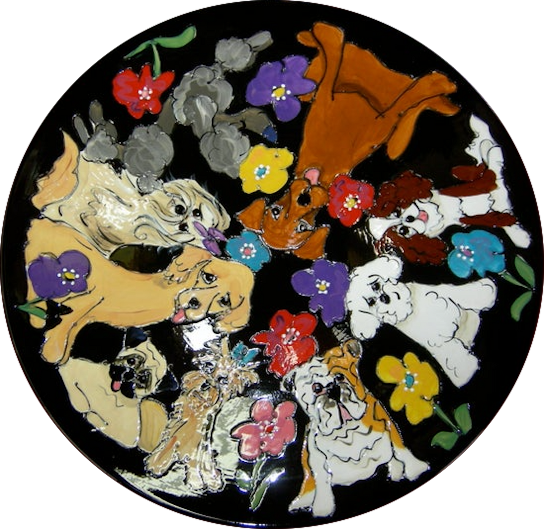 Multiple Breed Dog Art Platter Dog Trophy