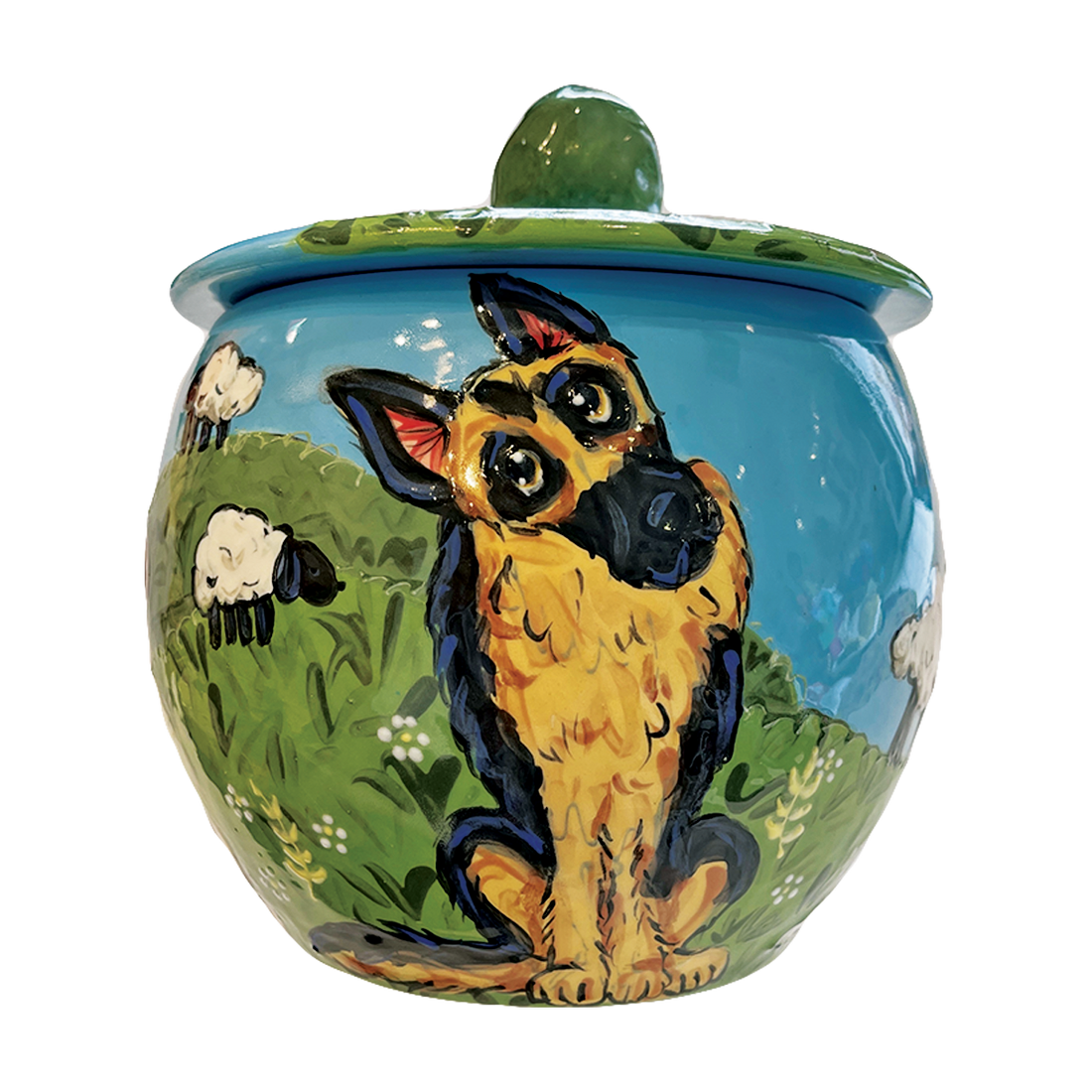 German Shepherd Treat Jar Handmade by Debby Carman