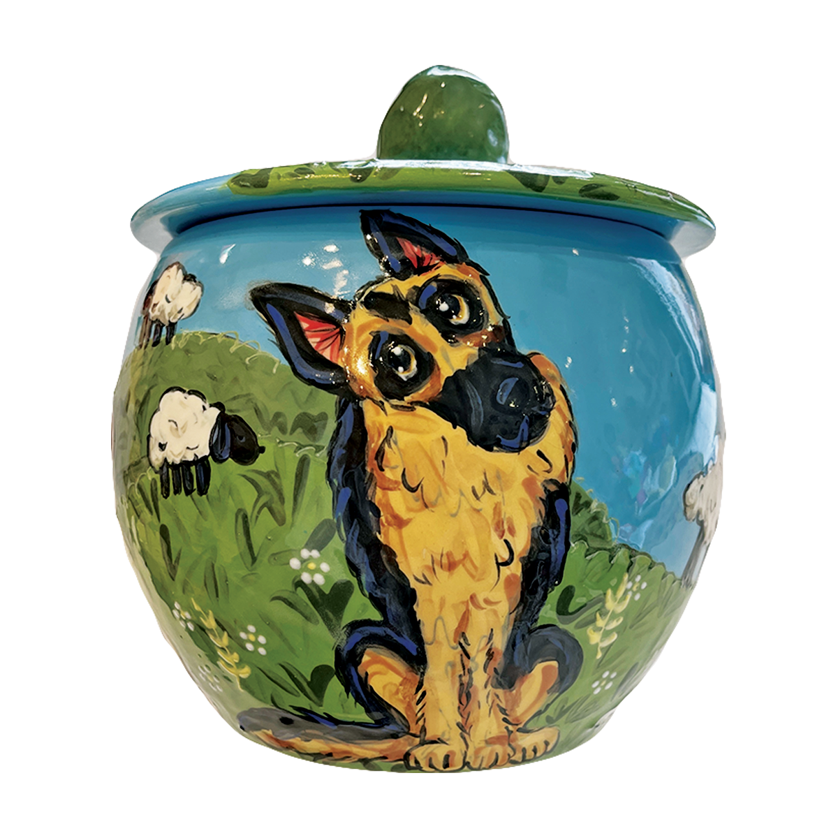 German Shepherd Treat Jar Handmade by Debby Carman