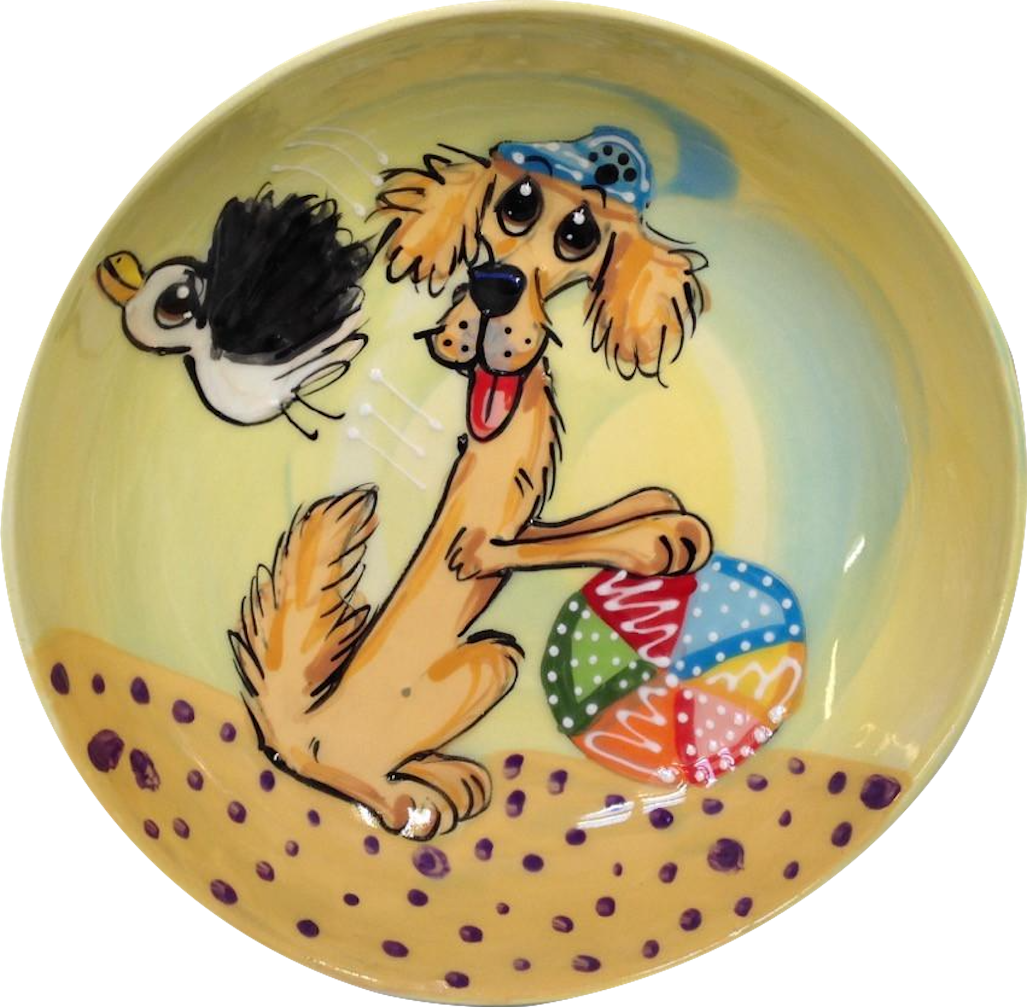 Whimsical / Dog Bowl / Large / Pet Bowls / Pet Supplies / water dish / ceramic / handmade / gift / dog mom / Debby Carman / dog bowl pottery / sturdy dog bowl / heavy dog bowl / faux paw petique / faux Paw Artique/ faux paw productions / cat fishing / Dalmatian / best dog bowl 2020 / celebrity pet / custom / personalize dog bowl with name / hand painted / pet portrait / dog portrait from photo / bestselling dog bowls / pet bowl set / puppy bowl / pet art / dog art