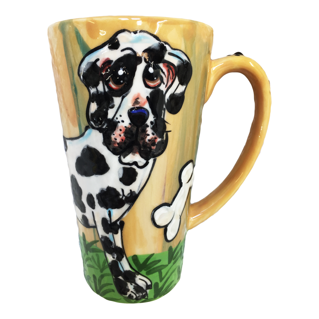 Great Dane yellow ceramic latte mug handmade by Debby Carman 