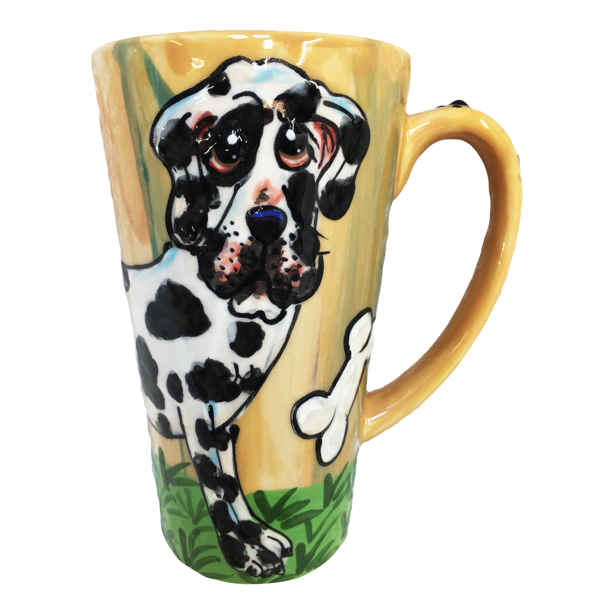 Great Dane yellow ceramic latte mug handmade by Debby Carman 