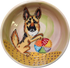 Photo of German Shepherd playing with beach ball on the sand hand painted in a non toxic ceramic dog bowl  by Debby Carman