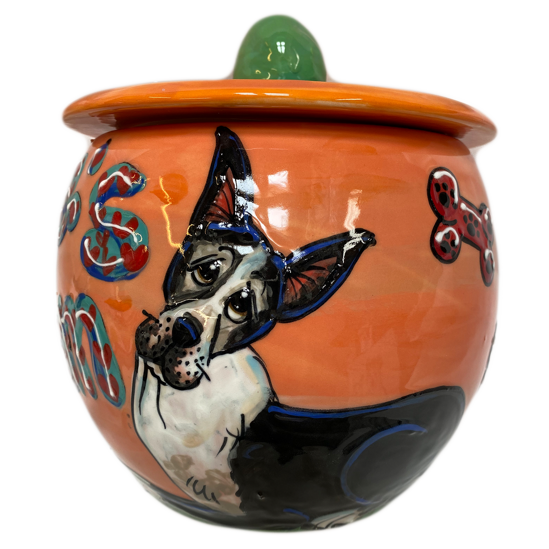 custom personalized cookie jar for dog treats by Debby Carman featuring Great Dane hand painted