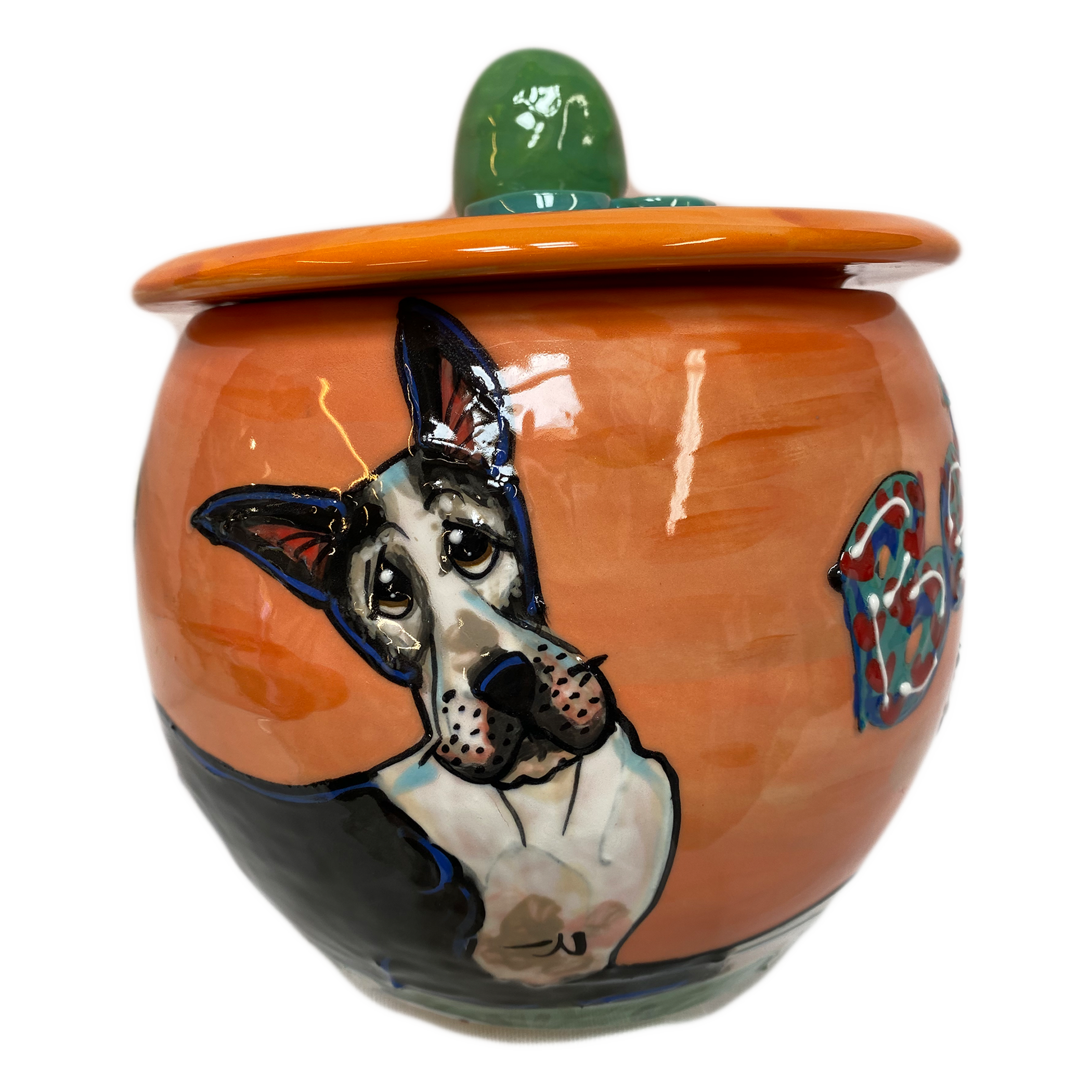 custom personalized cookie jar for dog treats by Debby Carman featuring Great Dane hand painted