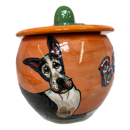 custom personalized cookie jar for dog treats by Debby Carman featuring Great Dane hand painted