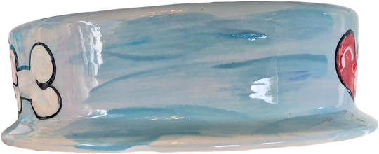 MAGE OF BASSET HOUND PLAYING WITH BEACH BALL IN THE SAND HAND PAINTED BY FAUX PAW PRODUCTIONS ARTIST Debby Carman ON CERAMIC FOOD OR WATER BOWL