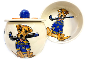 Hockey fan gift / sports dog / hockey theme pet / Labrador with hockey stick/ Debby Carman / faux paw