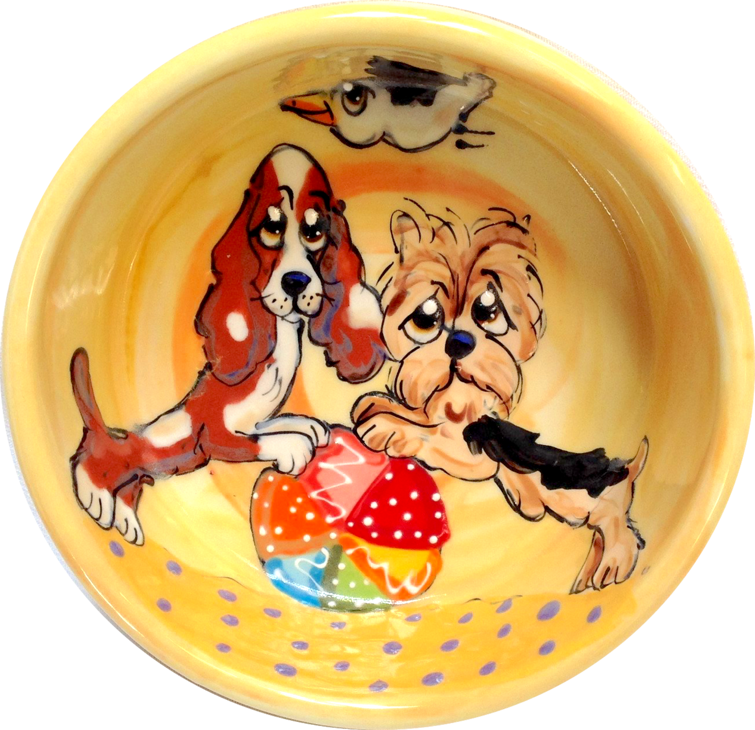 Cavalier art / yorkie art / dog bowl / whimsical / large dog bowl / small dog bowl / ceramic / pottery / faux paw petique / faux Paw Artique / Debby Carman / pet portrait / dog dishes / sturdy dog bowl / water dish / pet supplies / unique pet gift / what is a good dog bowl / best dog bowls / dog art / funny dog / pet ceramics