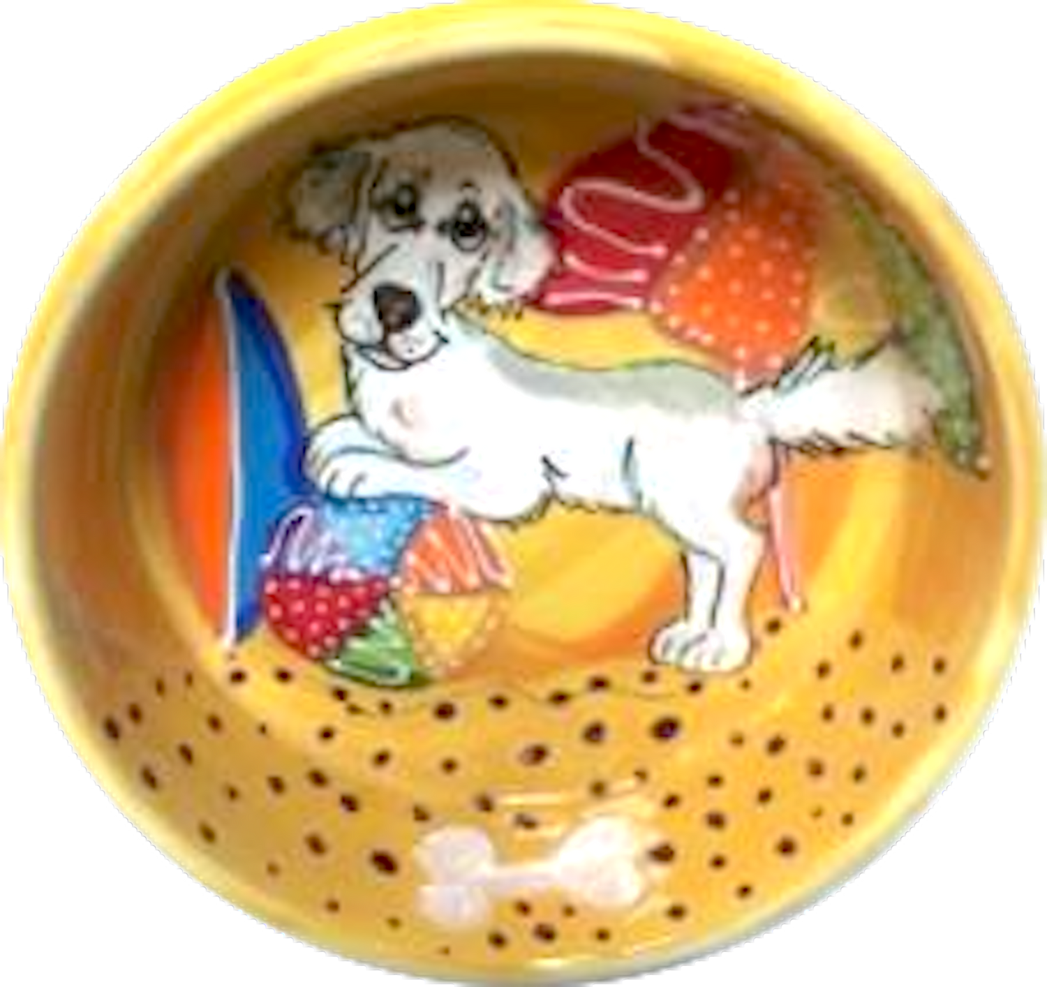 White LabraDoodle Food and Water Bowl hand painted by Debby Carman