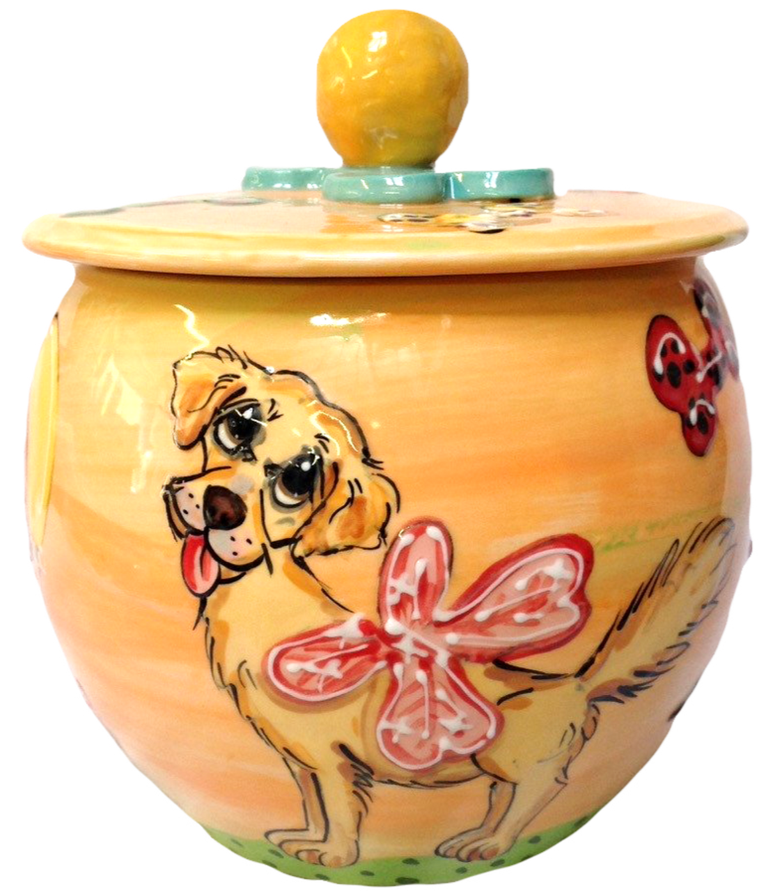 Golden Retriever girl hand painted on treat jar by debby carman