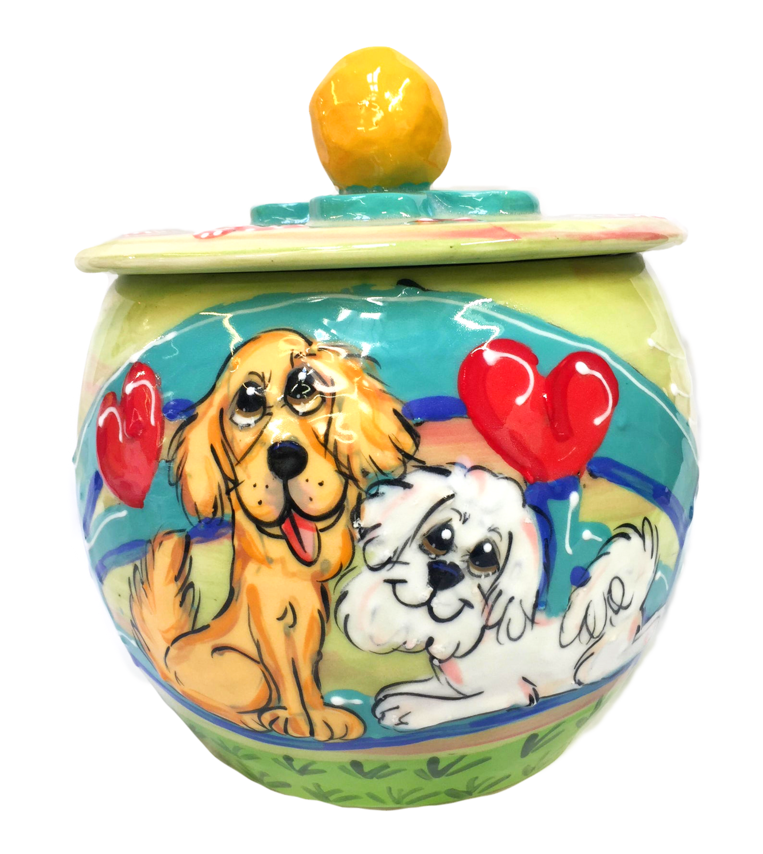 Ceramic Treat Jar with Lab and Bichon Dog Breeds Hand Painted