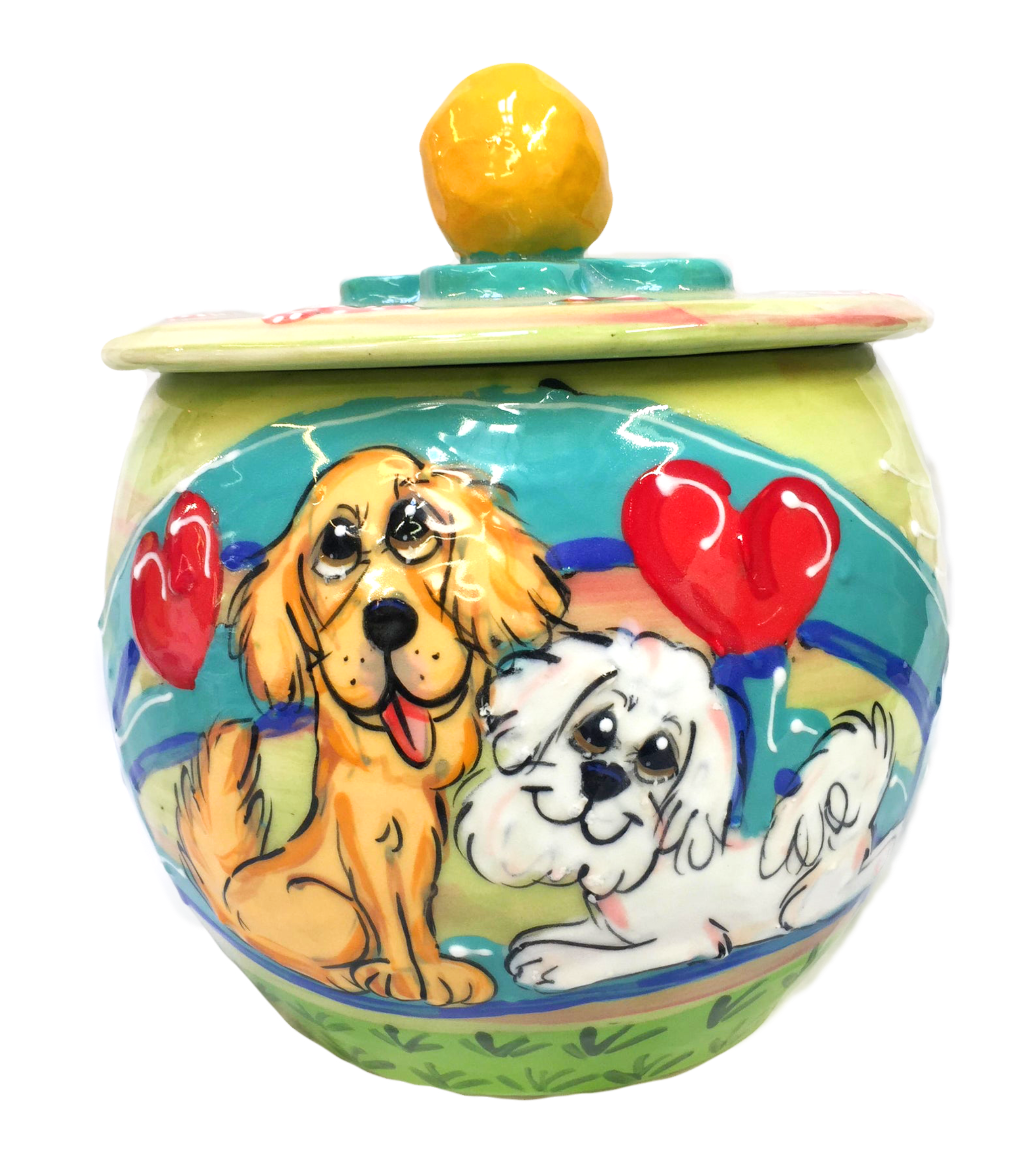 Ceramic Treat Jar with Lab and Bichon Dog Breeds Hand Painted