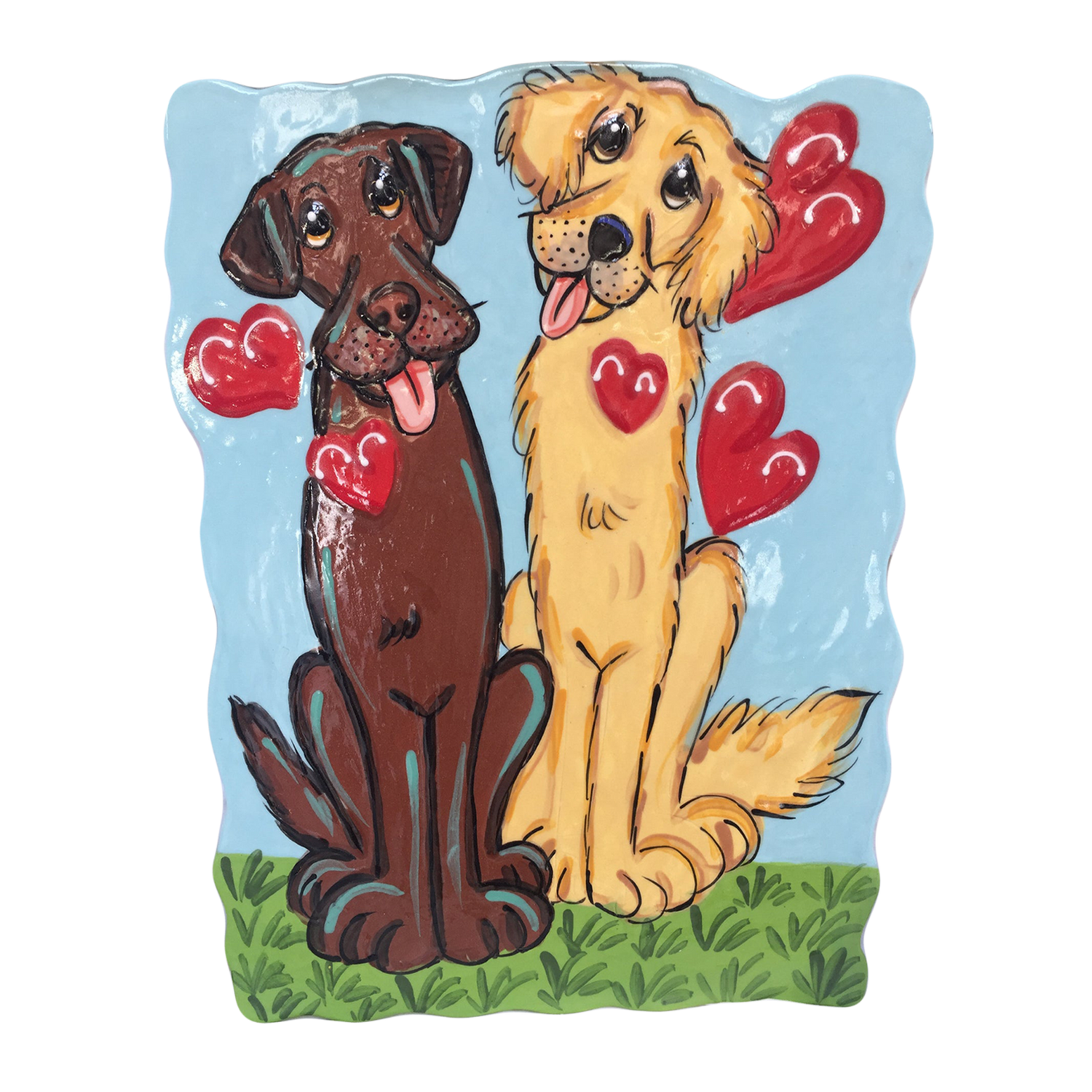 Puppy Love - Labrador &amp; Golden Retriever Heart Balloon Ceramic Tile by Debby Carman