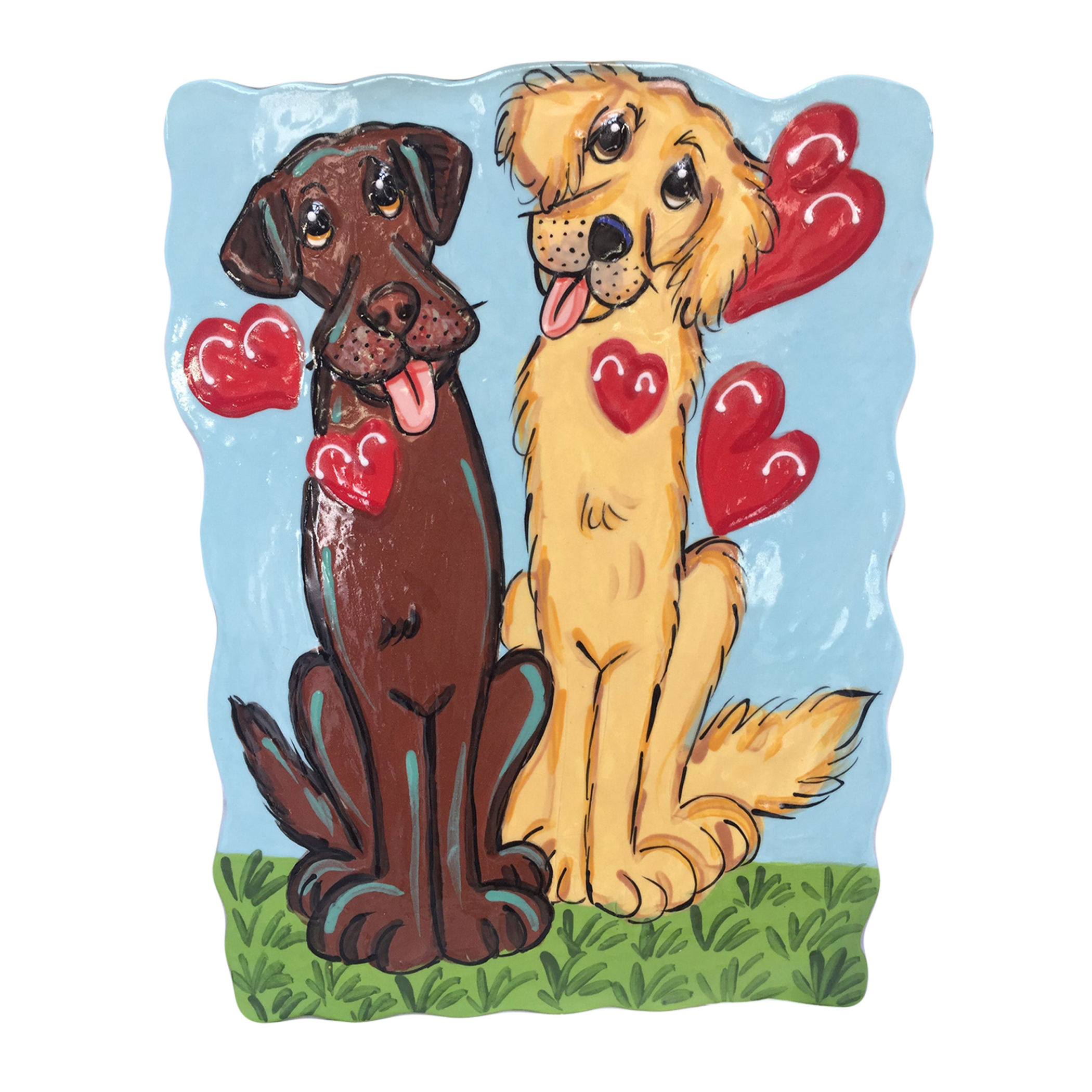 Puppy Love - Labrador &amp; Golden Retriever Heart Balloon Ceramic Tile by Debby Carman