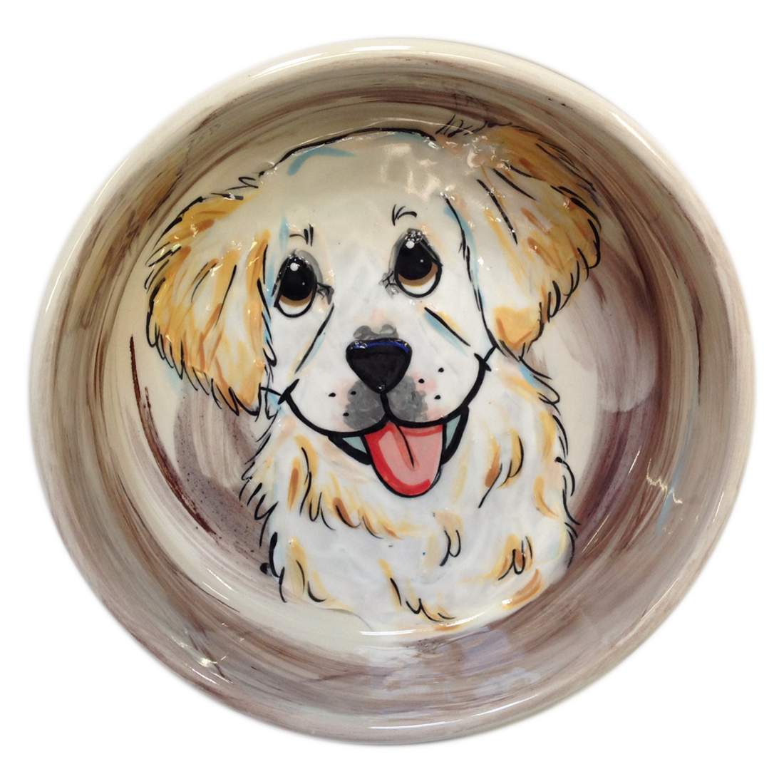 Retriever portrait on ceramic food bowl