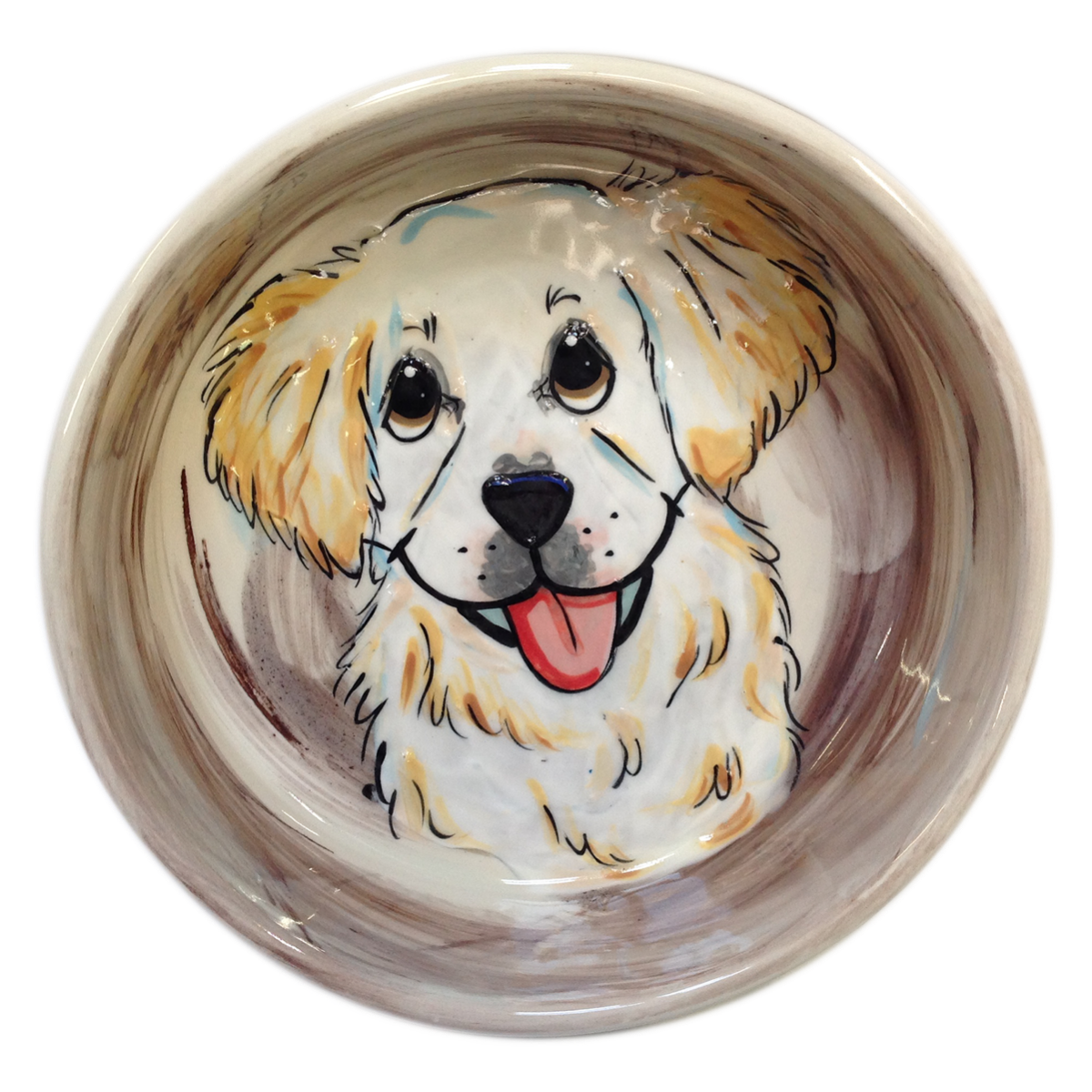 Retriever portrait on ceramic food bowl