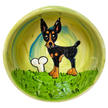 MINIATURE PINSCHER PORTRAIT ON 6 INCH SMALL CERAMIC DOG BOWL 