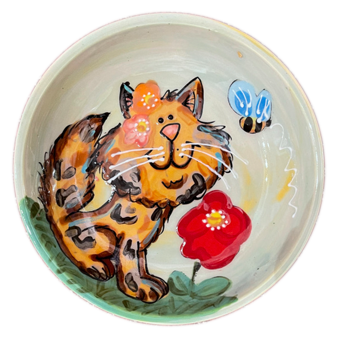 &quot;Miss Puddin&quot; Pottery Cat Dish by Debby Carman