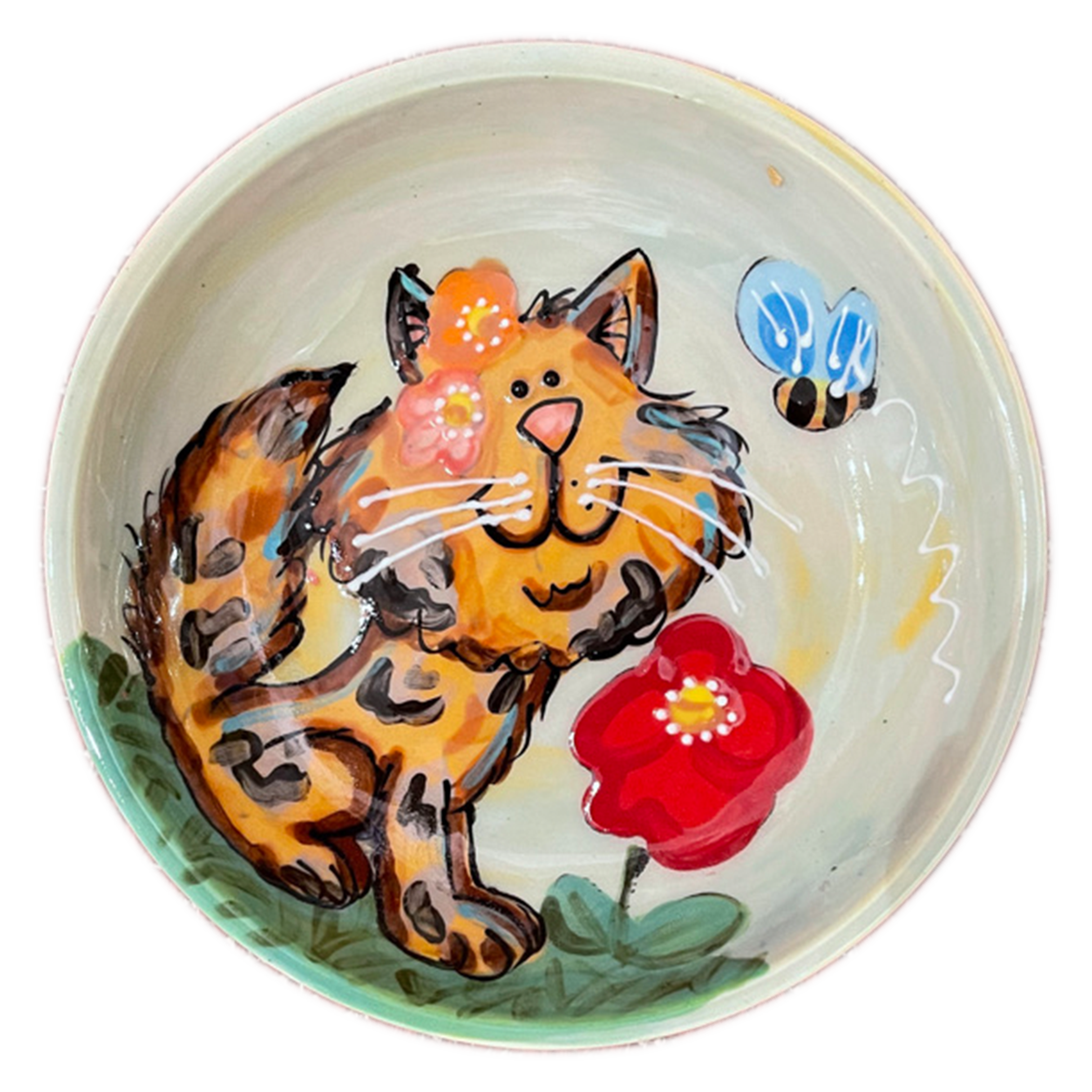 &quot;Miss Puddin&quot; Pottery Cat Dish by Debby Carman