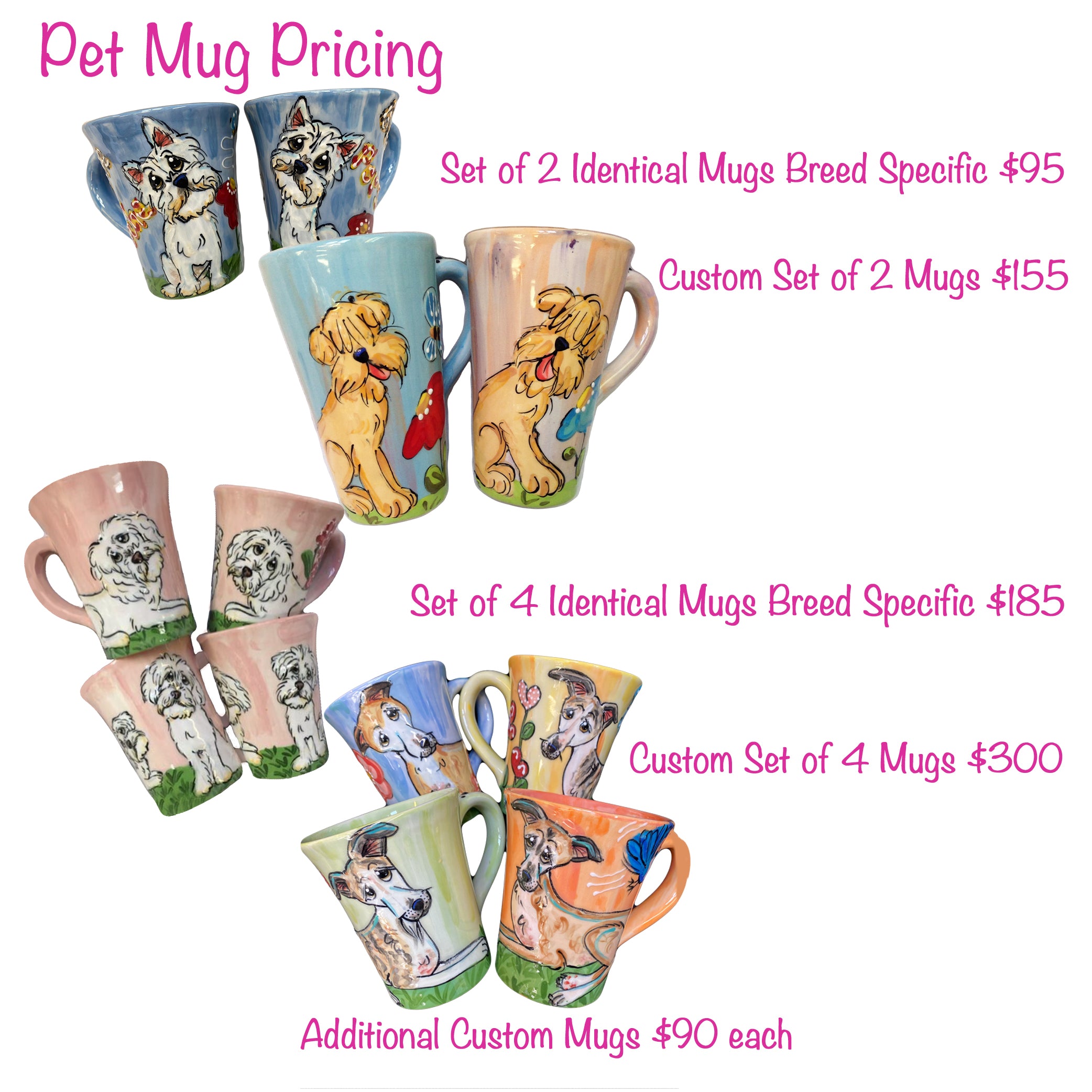 how much is a custom dog mug? Pricing for unique hand painted dog mugs with hand painted portrait from photo by debby carman