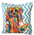 Rainbow Palz© Maltese hand painted on decorative pillow with pattern in aqua  blue and white chevron pattern customizable at faux paw productions