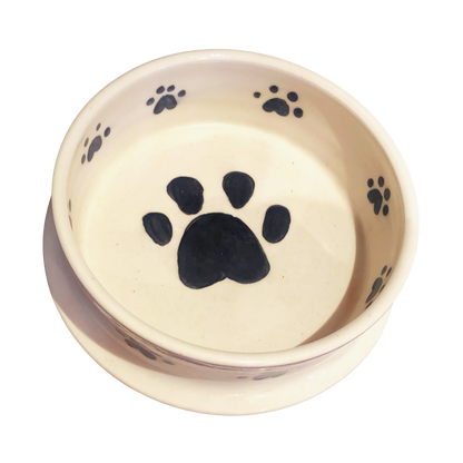 photo of paw print dog bowl / white ceramic pet bowl