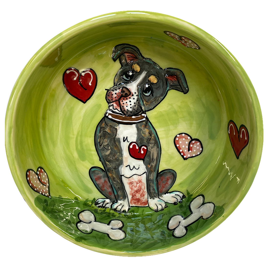 Pitbull Hand-Painted on Ceramic Bowl by Debby Carman