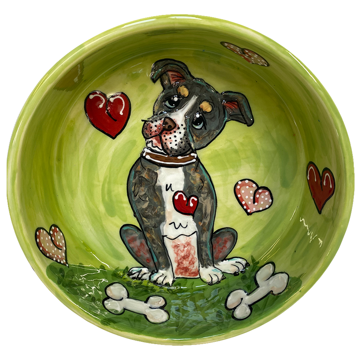 Pitbull Hand-Painted on Ceramic Bowl by Debby Carman