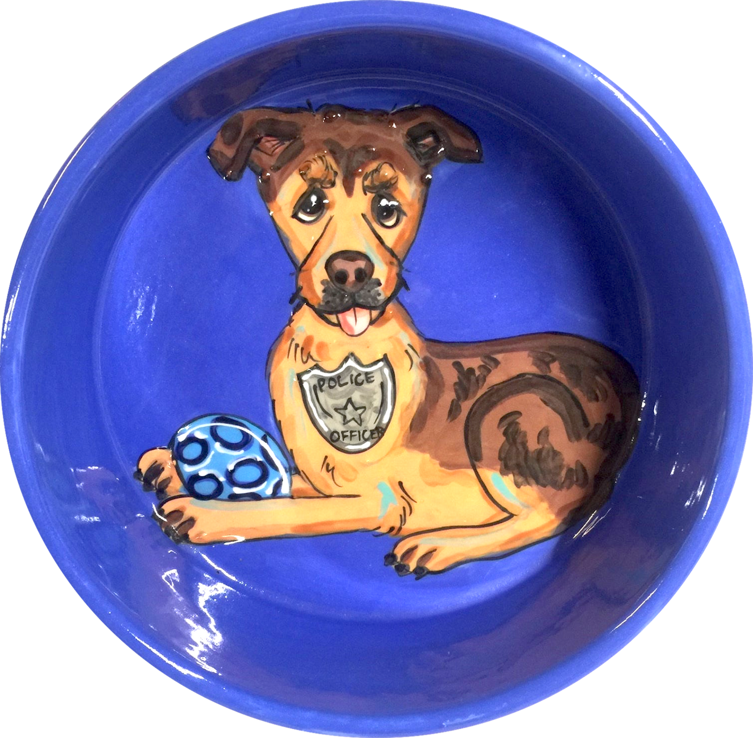 Police Dog Gift for Retirement of K-9 Police Dog, Ceramic Bowl, hand painted by Debby Carman