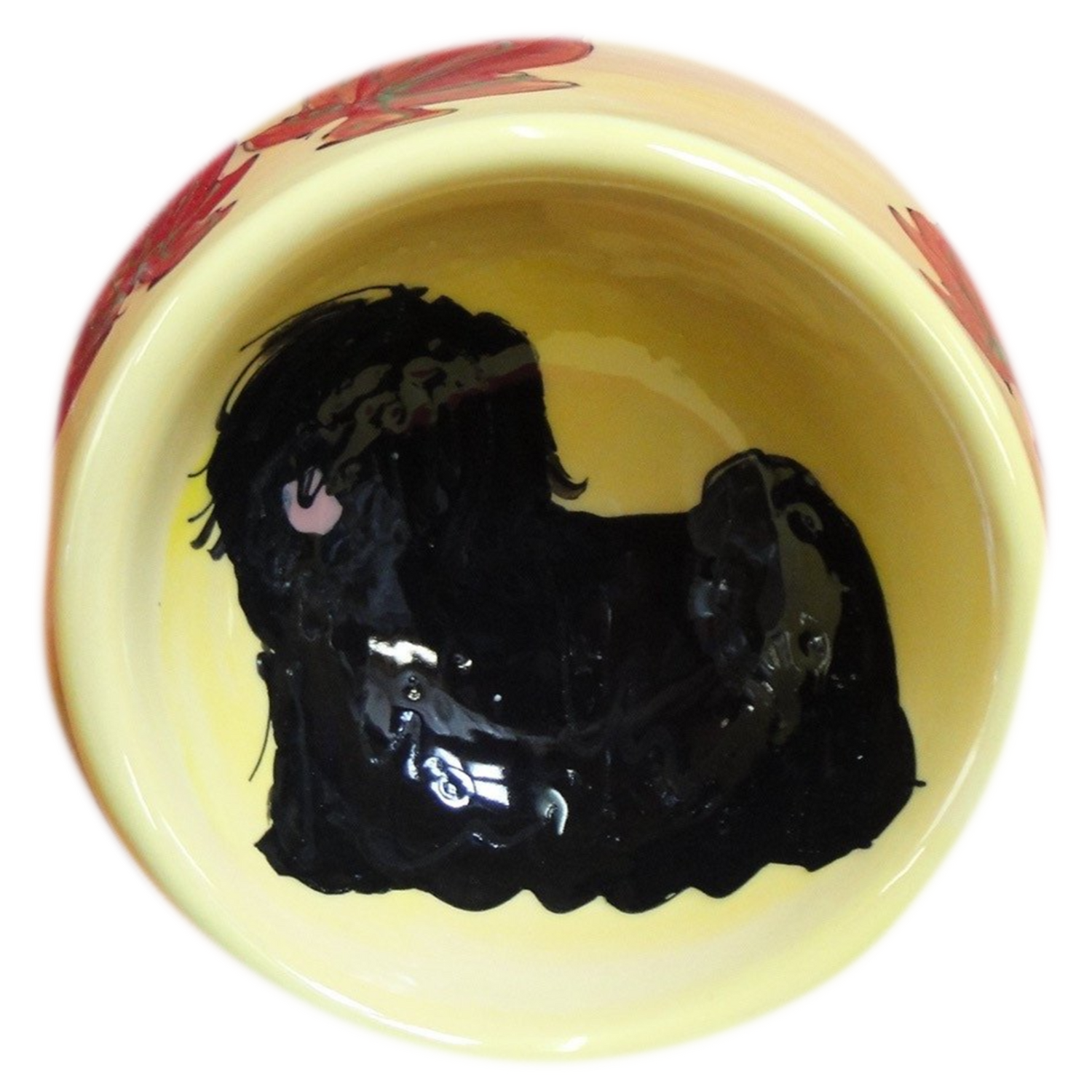 Photo of Puli Dog Breed painted on yellow ceramic dog bowl  by Debby Carman, Show Dog Trophy, American Kennel Club 