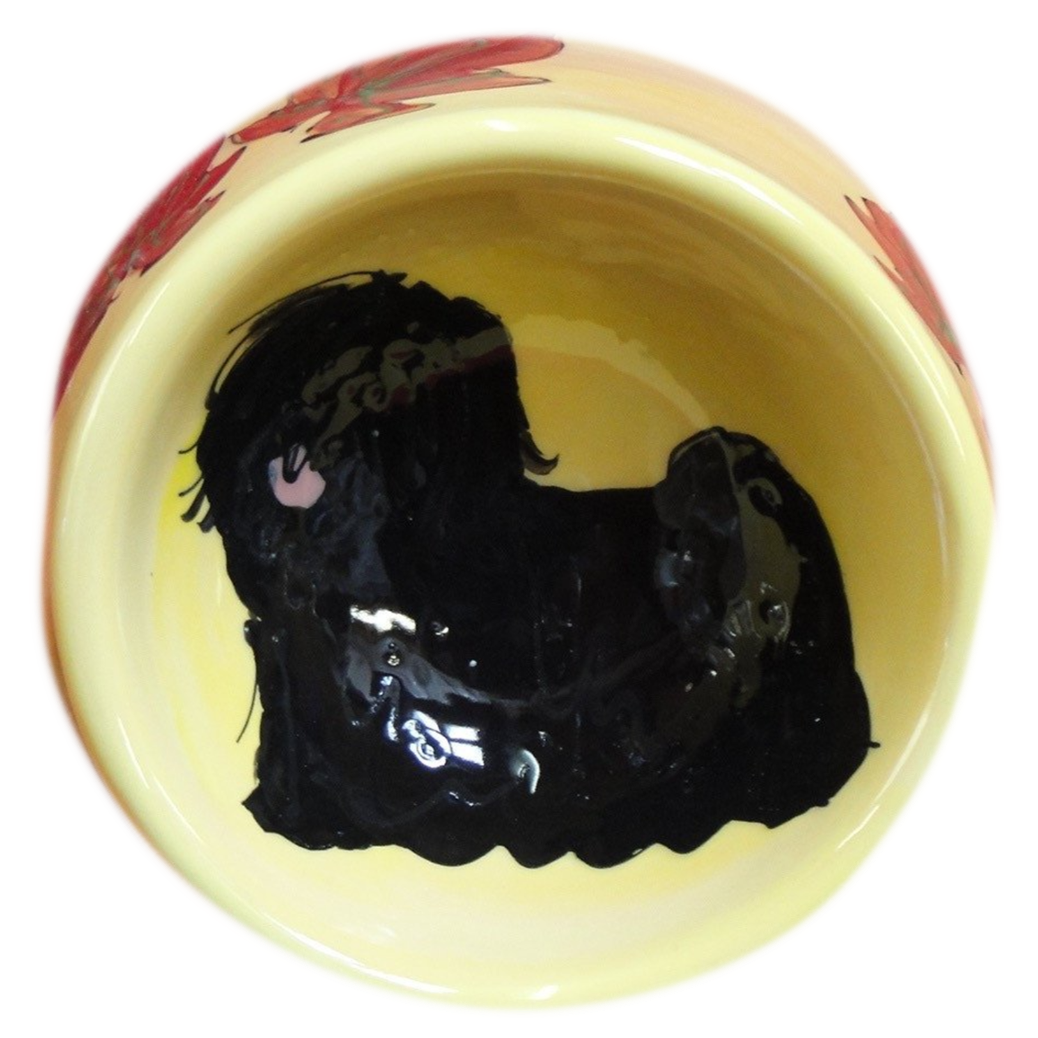 Photo of Puli Dog Breed painted on yellow ceramic dog bowl  by Debby Carman, Show Dog Trophy, American Kennel Club 