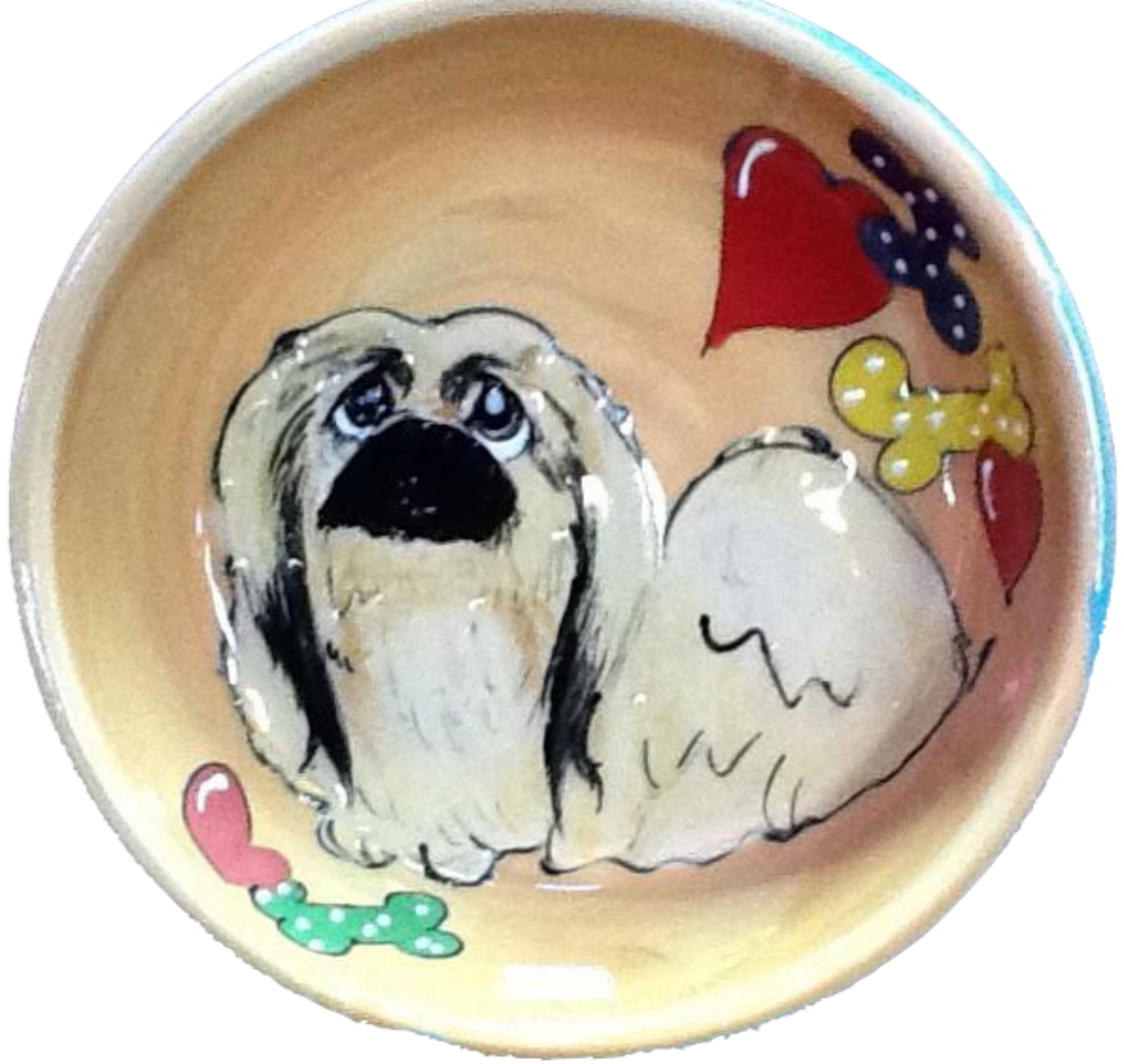 Pekingese Gift / Hand Painted / Ceramic Dog Bowl / Pet Portrait from photo /  Debby Carman