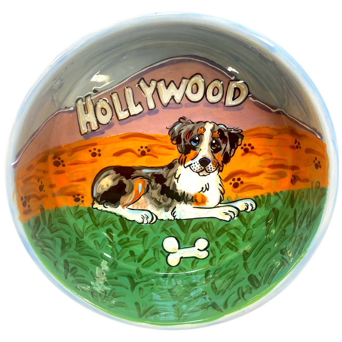 Hollywood Aussie - Handmade Dog Bowl by Debby Carman