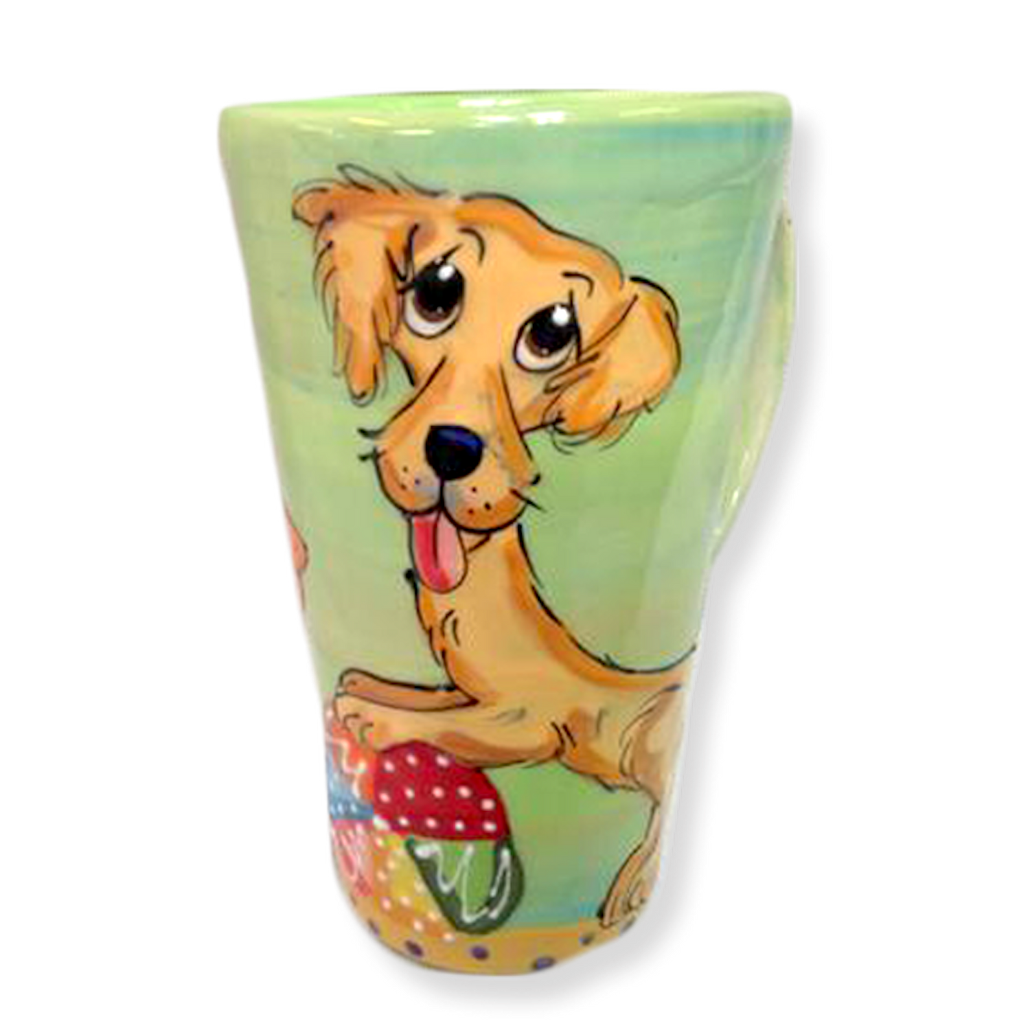 Whimsical Golden Retriever hand painted on ceramic latte mug by debby carman