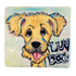 image of whimsical golden retriever painted on 6x6 decorative tile welcome sign by Debby Carman 